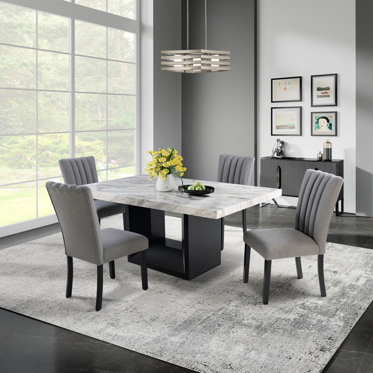 Sheena Dining Table with Faux Marble Top - White or Gray