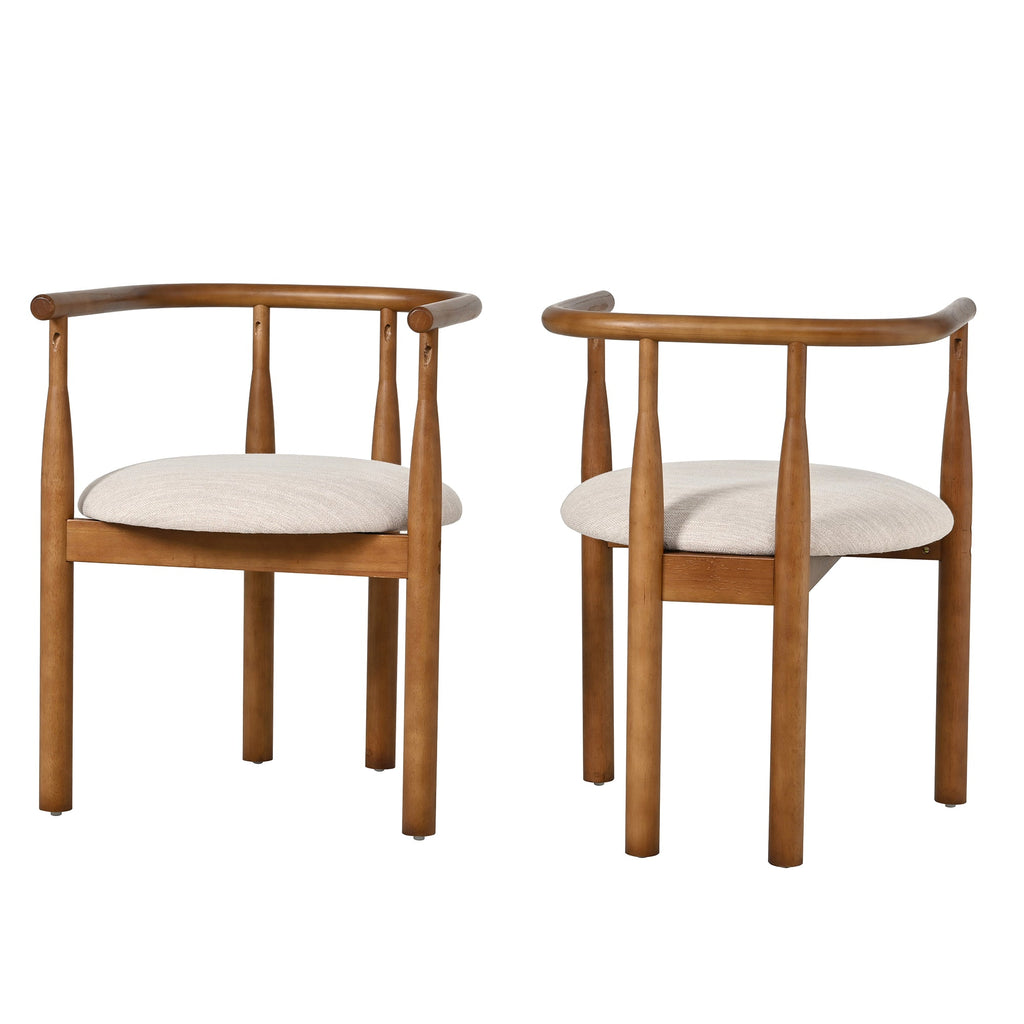 Modern Dining Chair Set of 2 with Solid Wood Legs - Beige