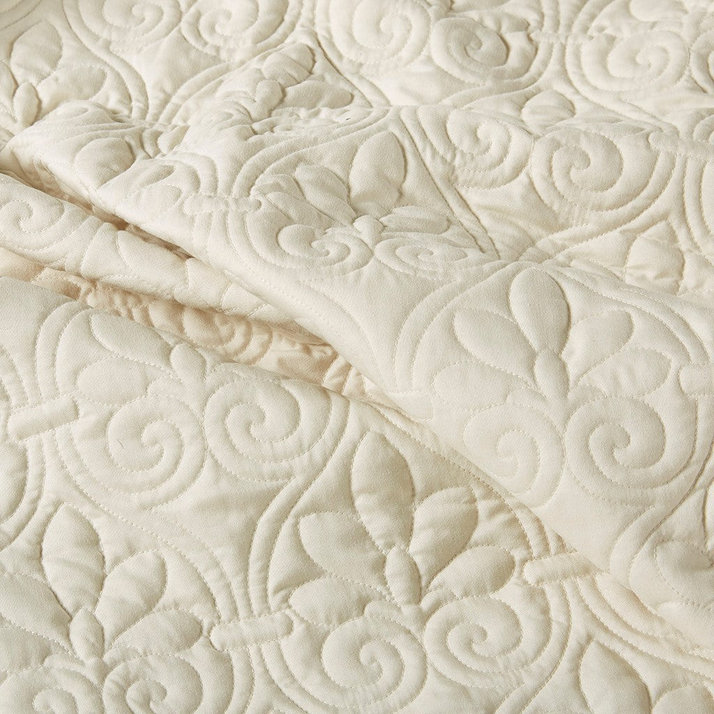 Split Corner Pleated Quilted Bedspread Set with Classic Stitch – 3 Piece - Polyester