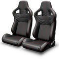 2PC Universal Bucket Racing Seats with Ergonomic Support - PVC Black