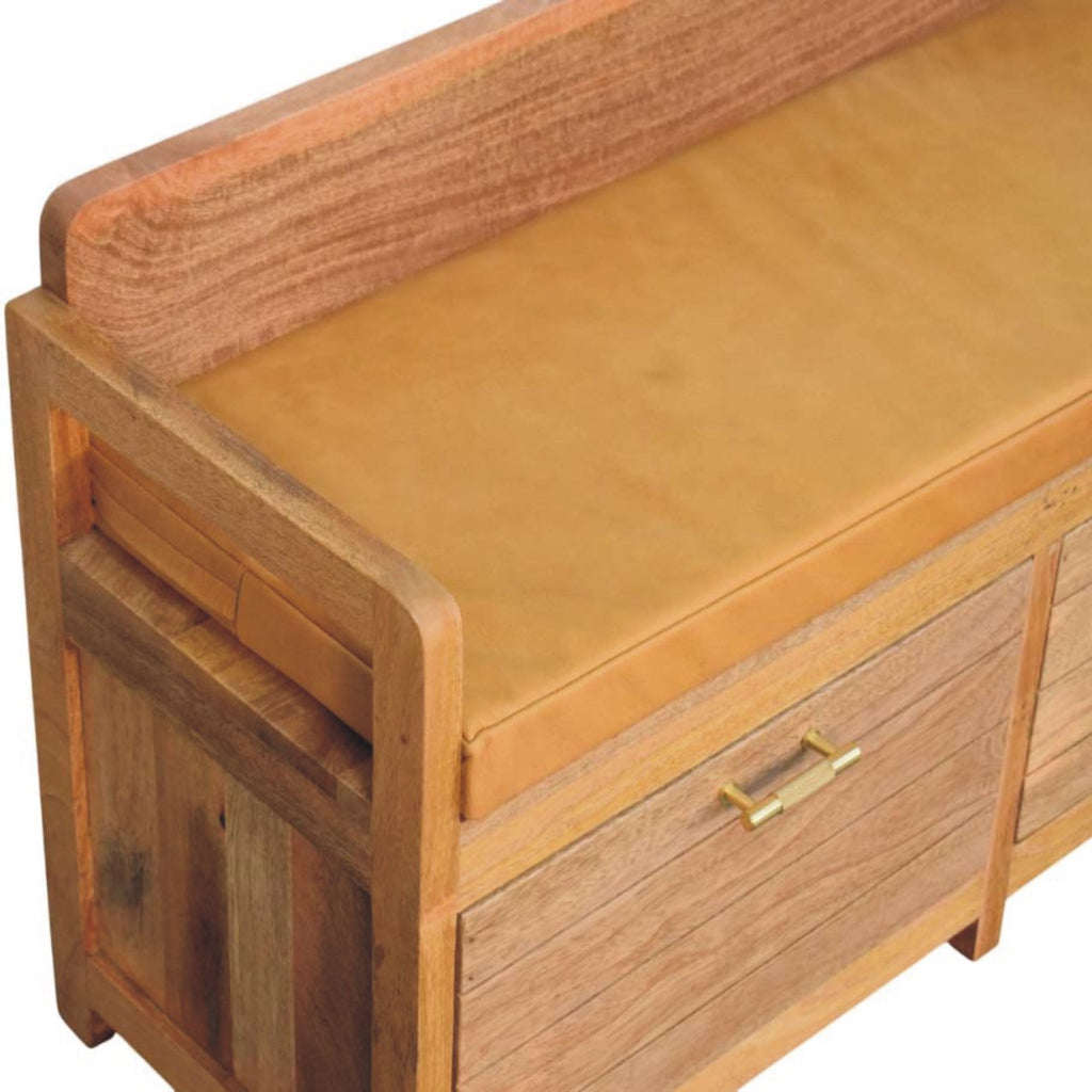 Oxford Oak-ish 2-Drawer Storage Bench with Leather Seat - Tan