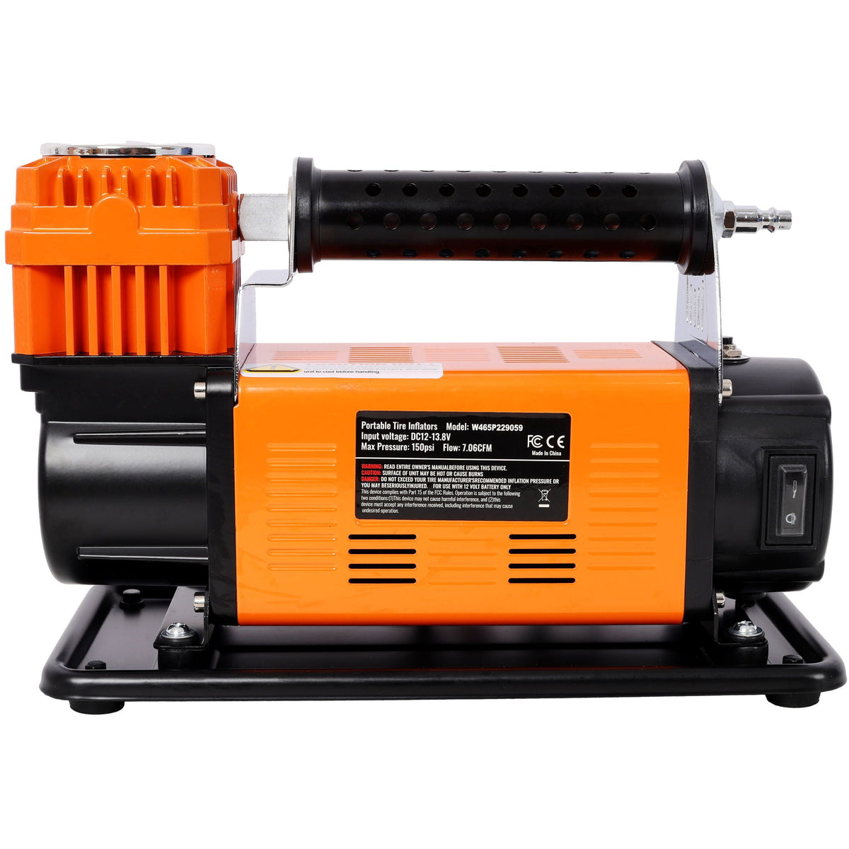 Heavy Duty 12V Air Compressor with Pressure Gauge – Black / Orange