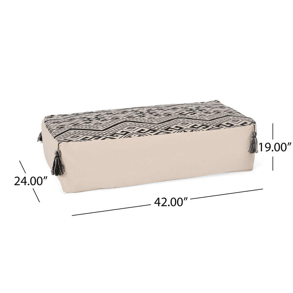 Rectangular Pouf Ottoman Floor Cushion with Polystyrene Fill - Natural / Black