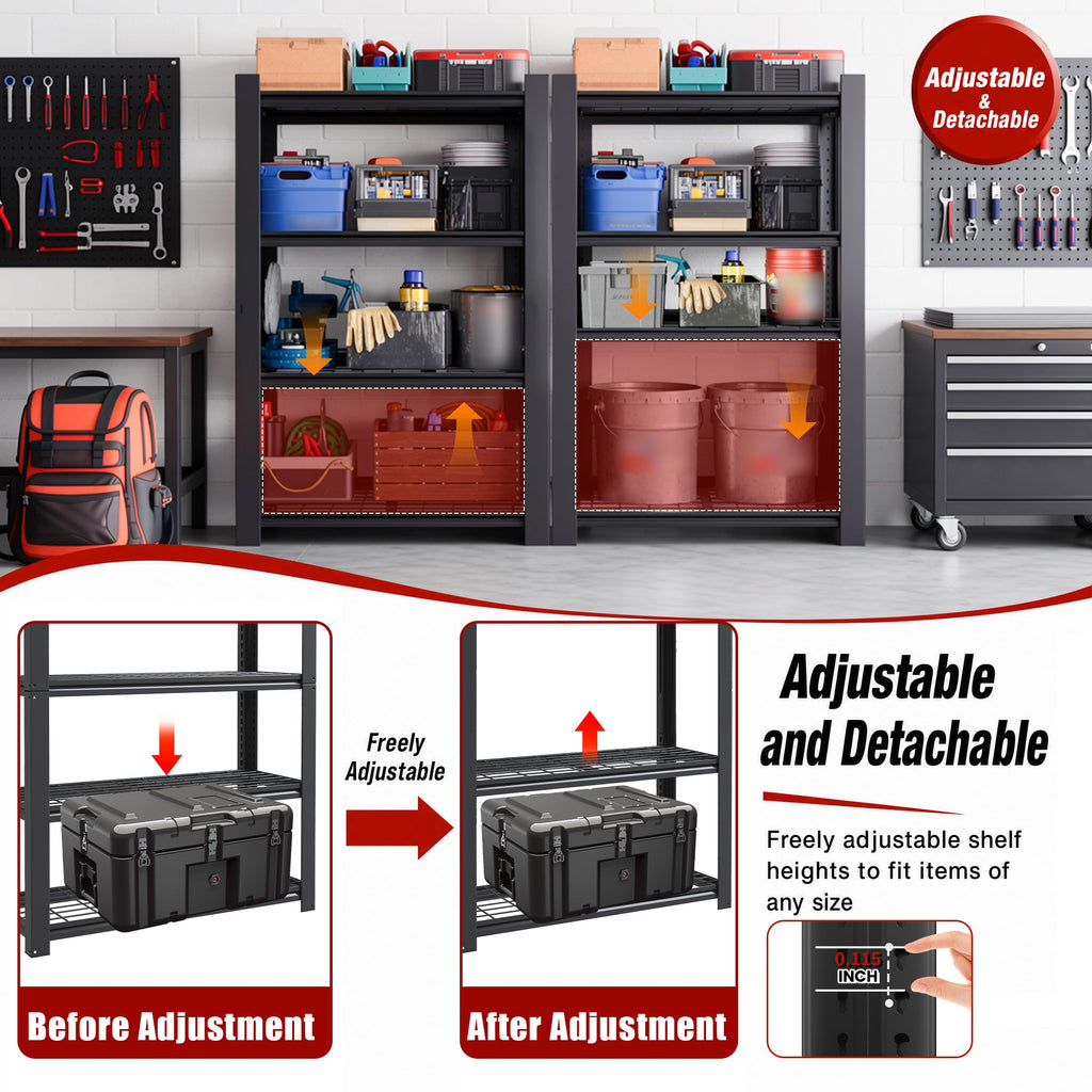 60"H 4-Tier Heavy Duty Metal Mesh Storage Rack with Adjustable Shelves