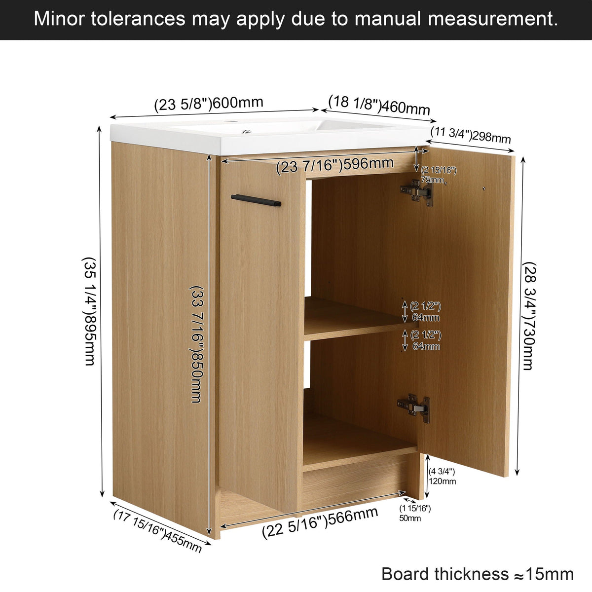 Floating Bathroom Vanity With Sink, Wall Mounted Double Door Storage - Light Brown
