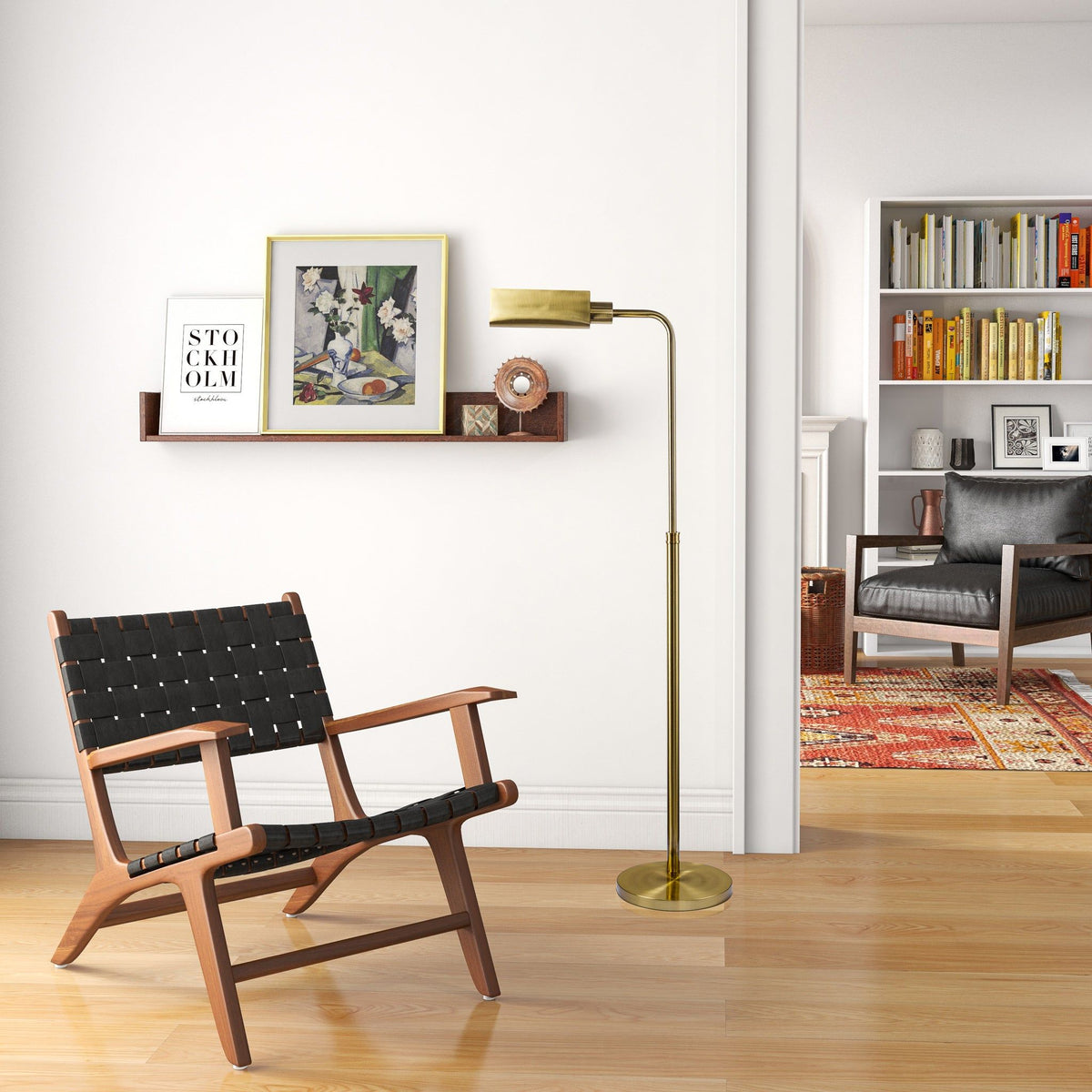 Gold Floor Lamp with Slim Profile and Sturdy Metal Base - Elara