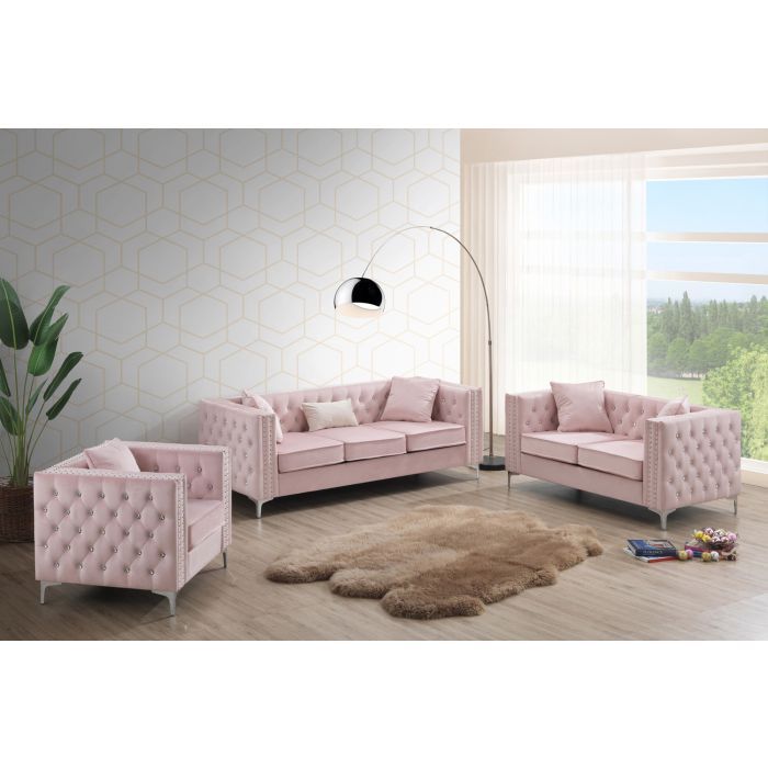 Elegant Track Arm Loveseat with Tufted Micro Suede - Multiple Colors
