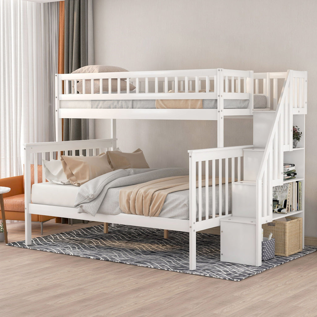 Bunk Bed with Staircase and Storage Options - Dark Gray or White