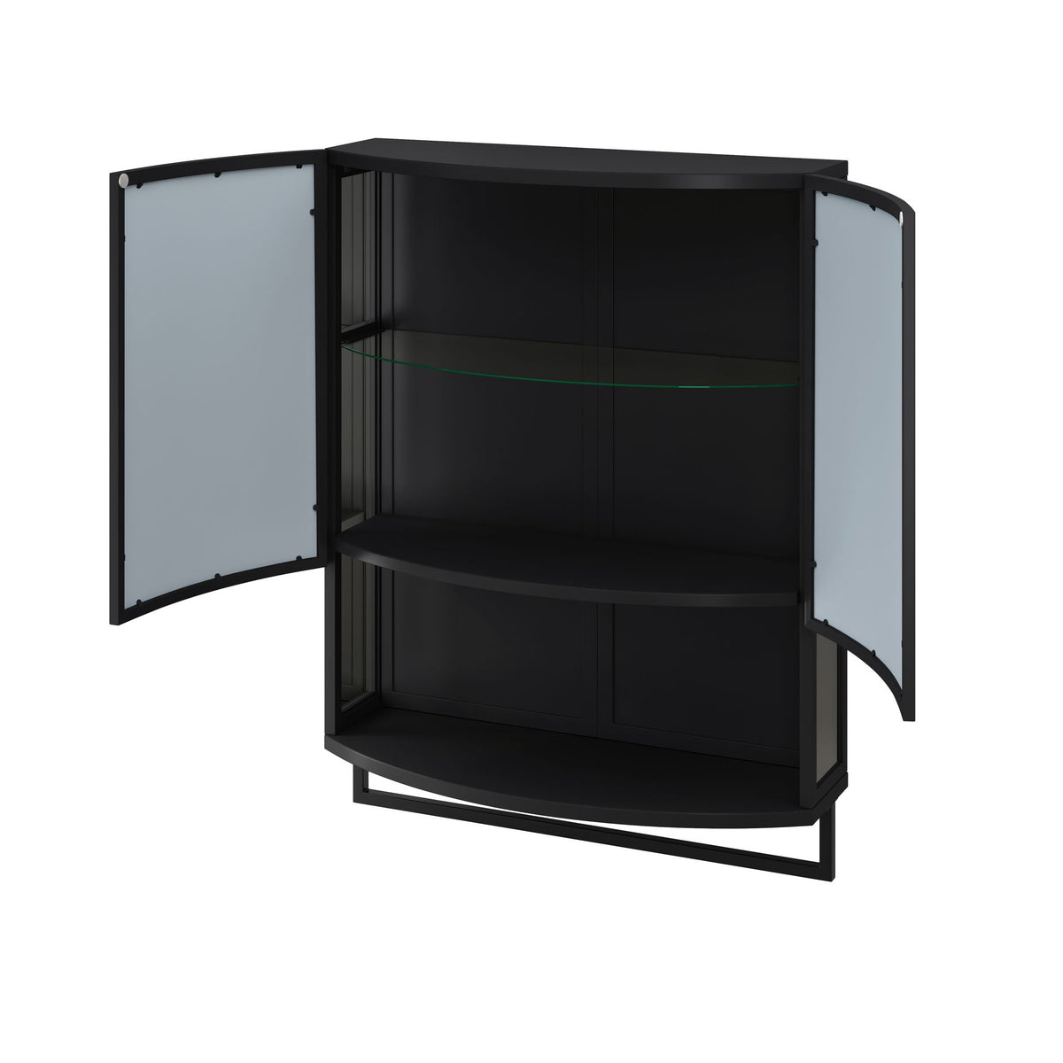 Arched Glass Double Door Wardrobe with Shatterproof Mirror - Black or White