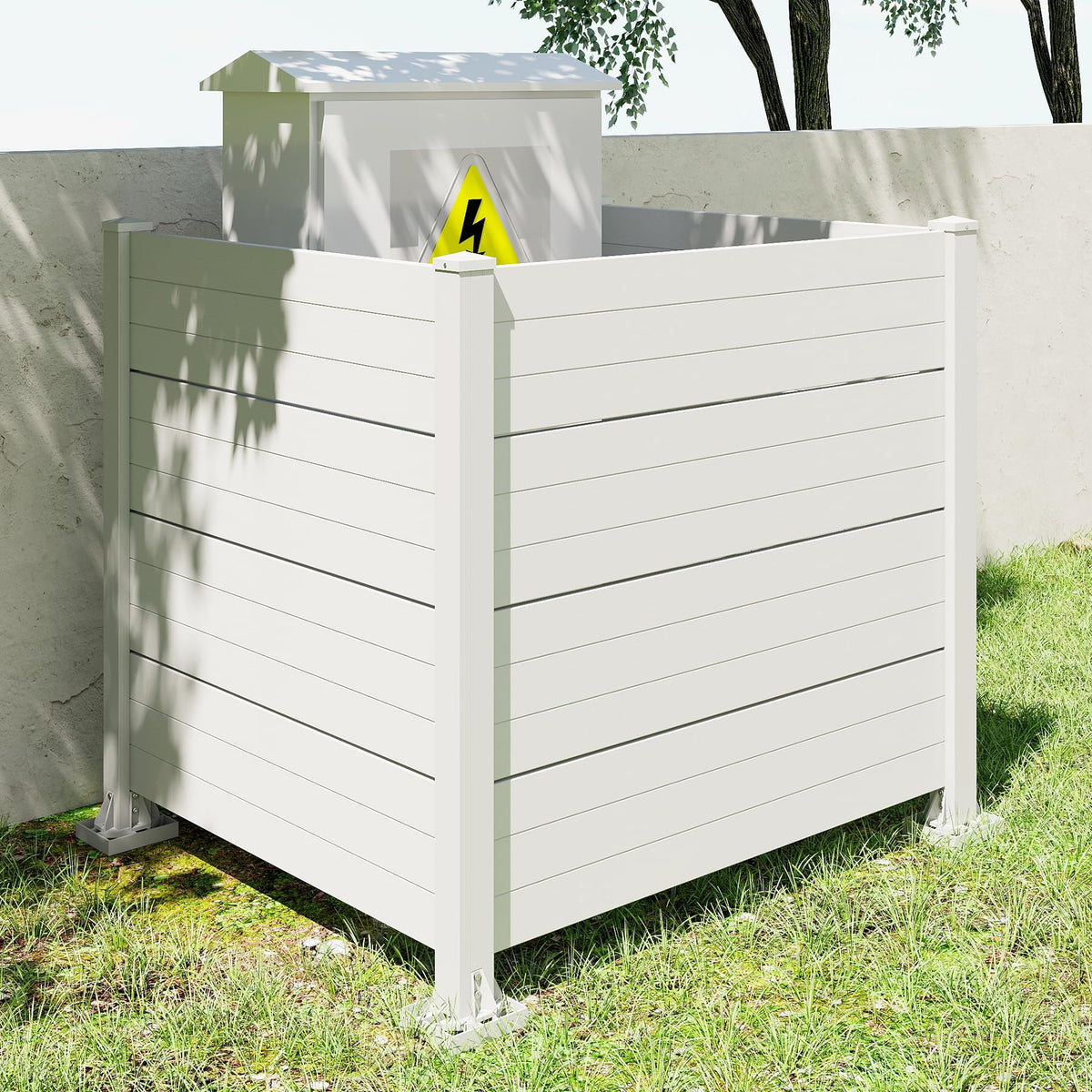 Outdoor Privacy Screen with Aluminum Posts - All-Weather Vinyl, White
