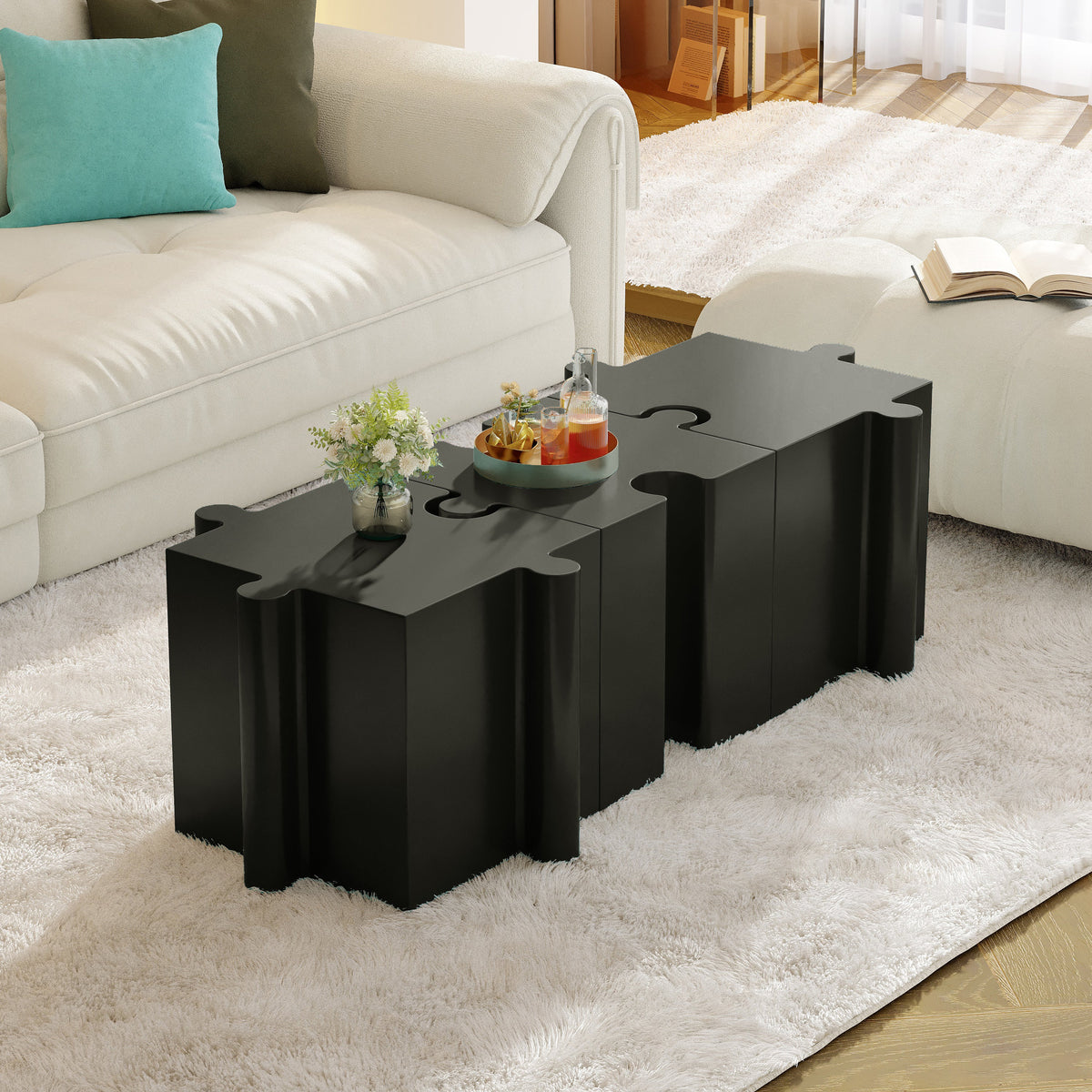 3-Piece Artistic Puzzle Table Set with Modular Design - Multiple Colors