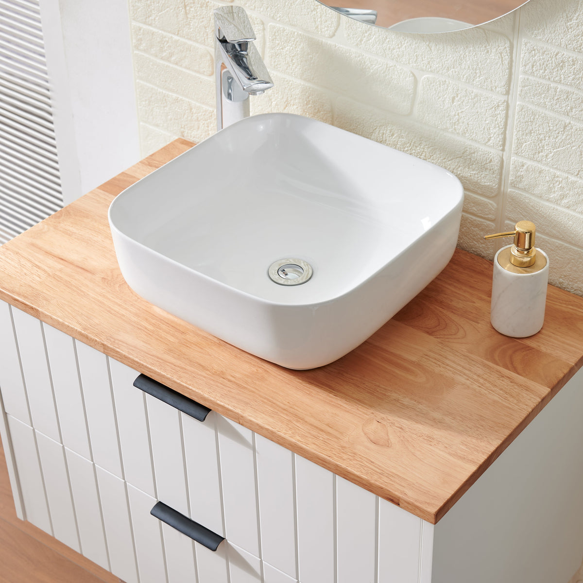 32-Inch Double Drawer Wall-Mounted Bathroom Vanity with Solid Wood Construction