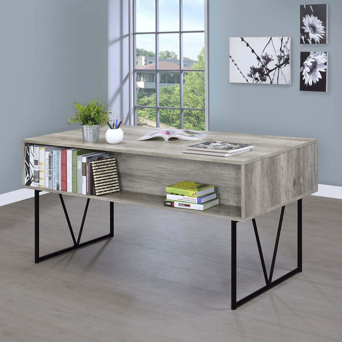 Analiese 63-inch 4-drawer Writing Desk Grey Driftwood