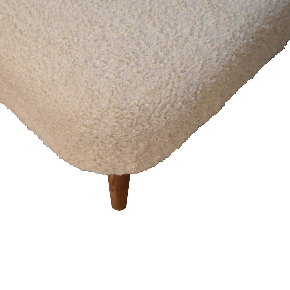 Solid Wood Boucle Upholstered Square Footstool with Nordic-Style Legs - Natural
