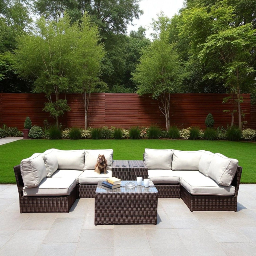 Modern Patio Rattan Sectional Set with Cushions - Multiple Colors
