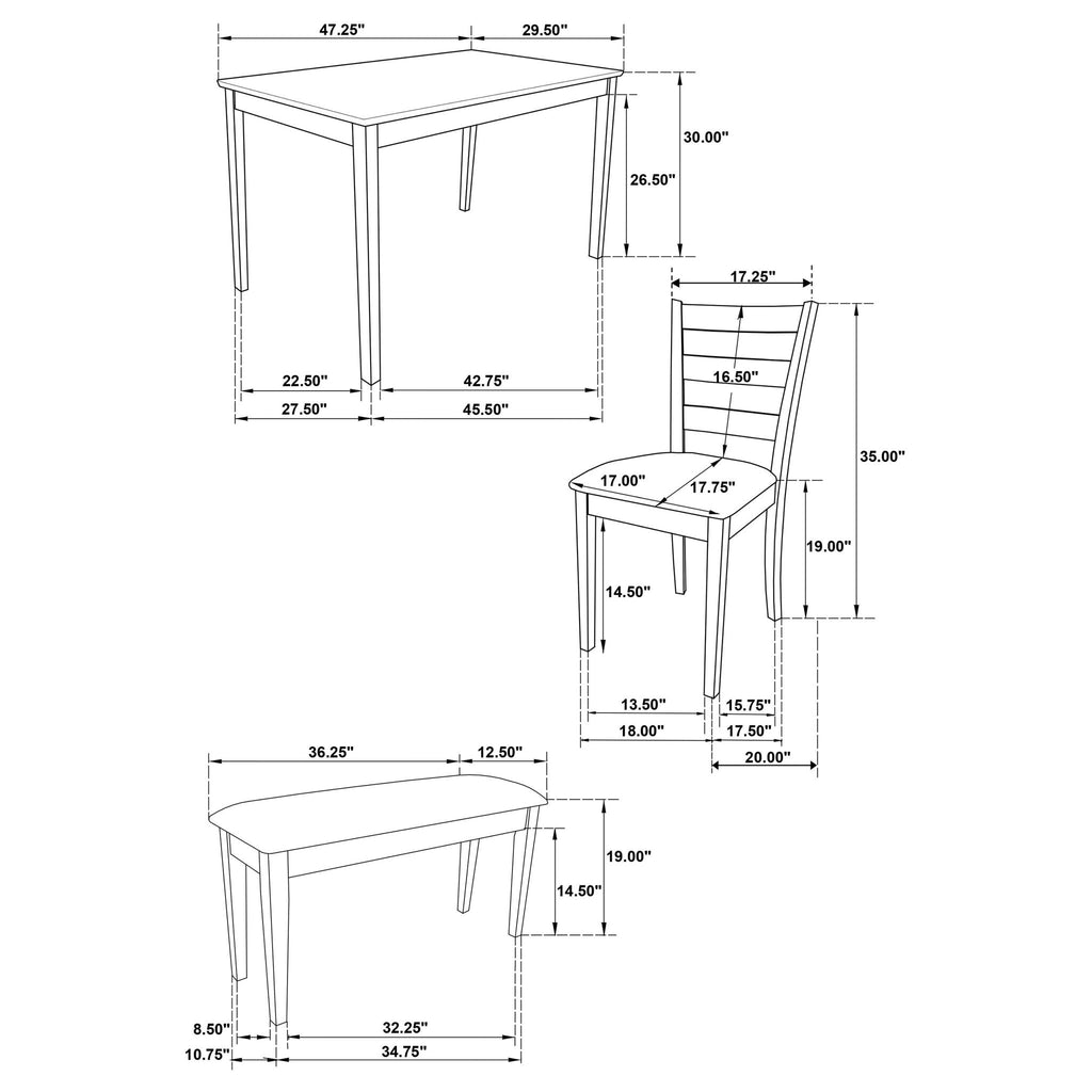 5 Piece Dining Set with Rectangular Table and Bench - Cappuccino