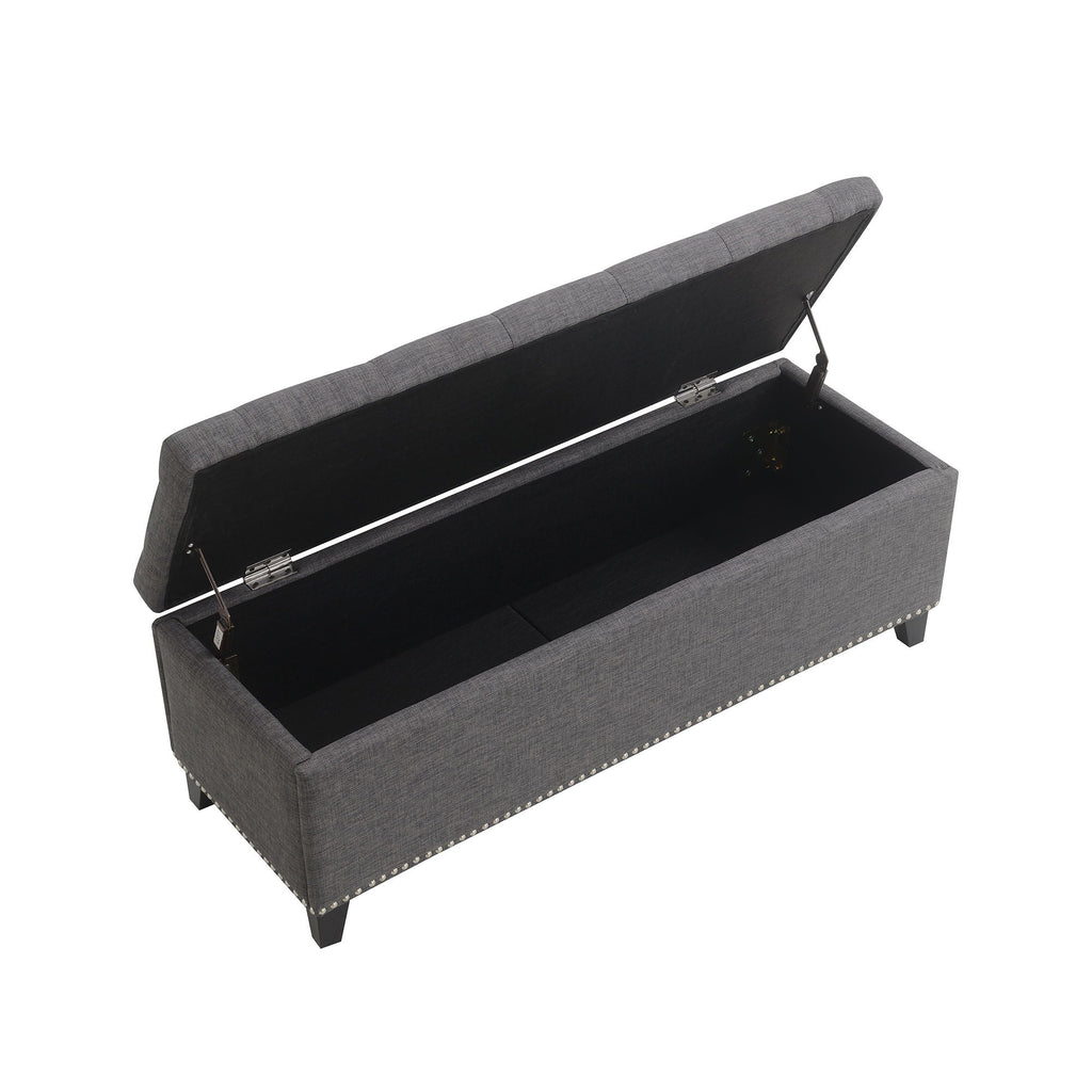 Button-Tufted Storage Ottoman with Safety Close Hinge - Light Brown or Black