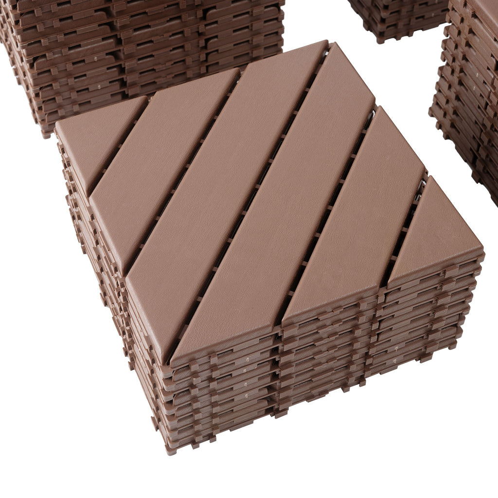 Interlocking Deck Waterproof Outdoor Patio Tiles with Easy Click-Lock System - Brown