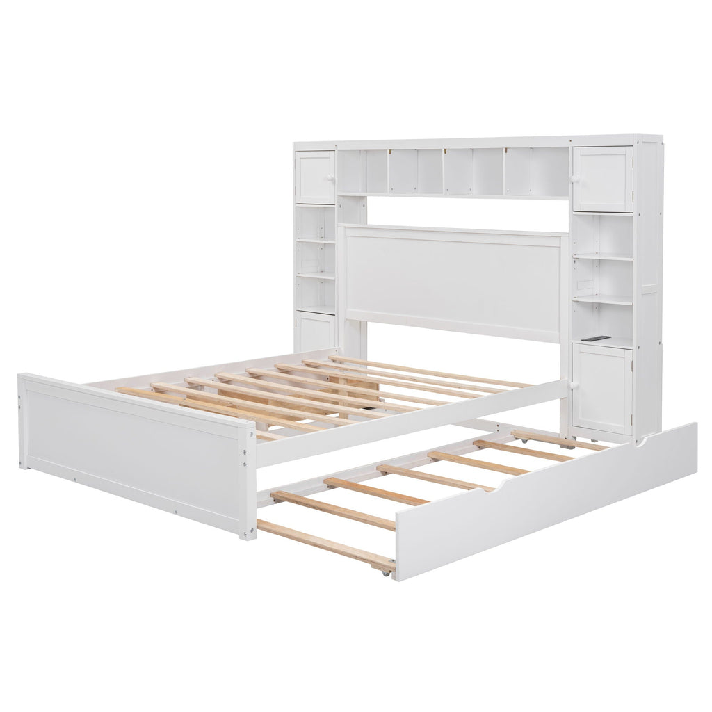 Queen Cabinet Bed with Storage, Drawers, and Charging Outlets - Multiple Colors