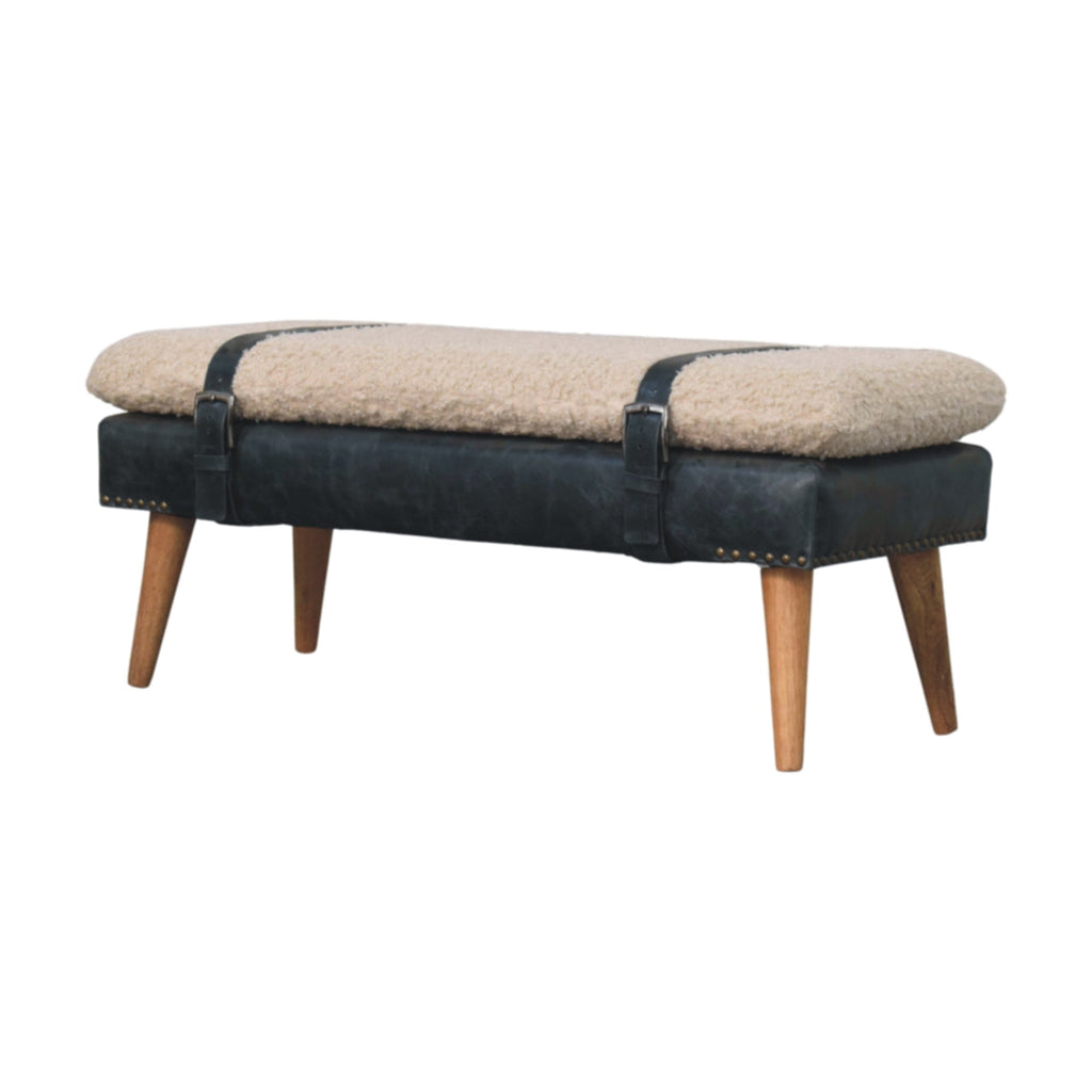 Boucle x Leather Upholstered Bench with Nordic Legs - Boucle & Leather
