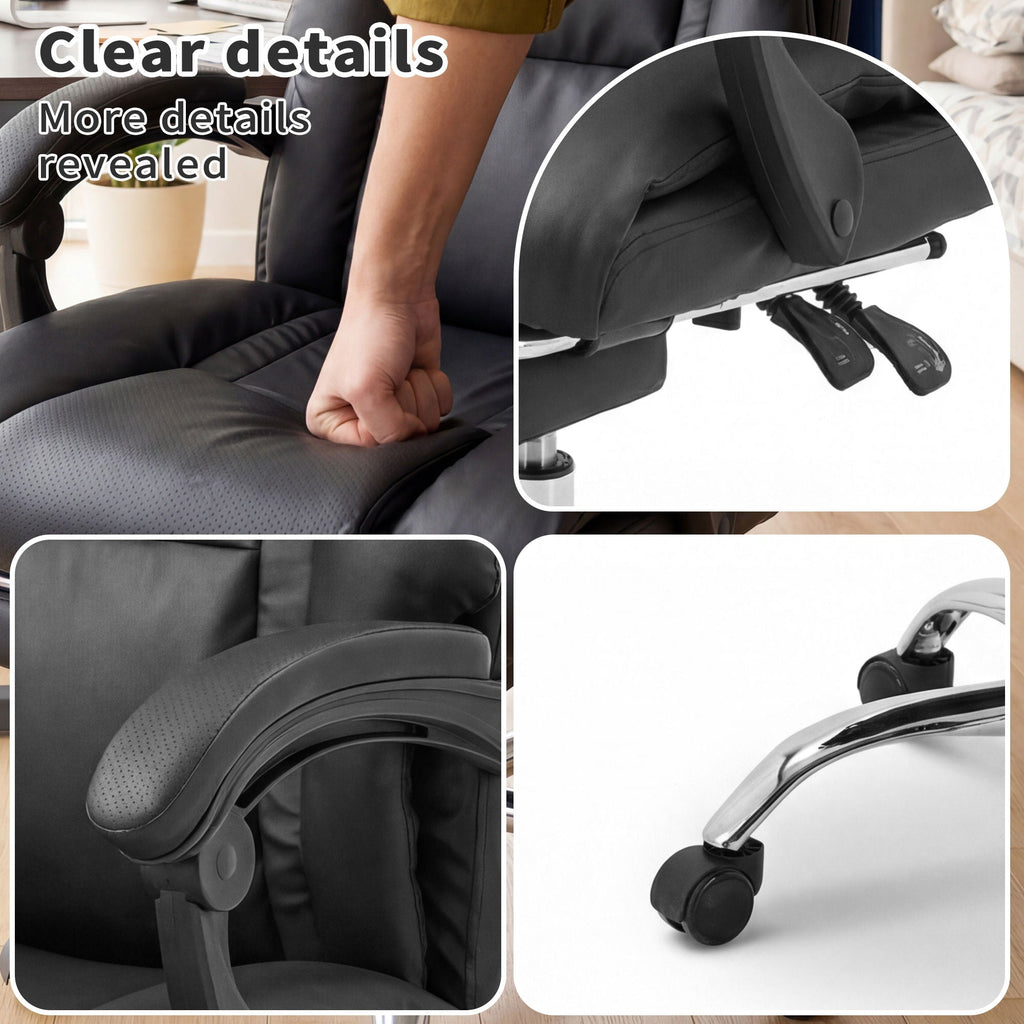 Executive Office Chair with Foot Rest and Adjustable Height - Black