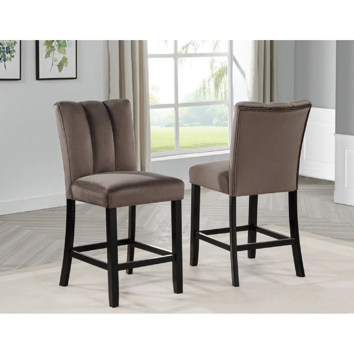 5 Piece Counter Dining Set with Faux Marble Tabletop - Black / Brown