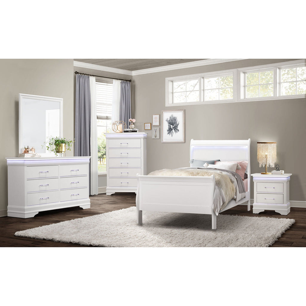 Charlston Sleigh Bed with LED Lighting - Blue or White