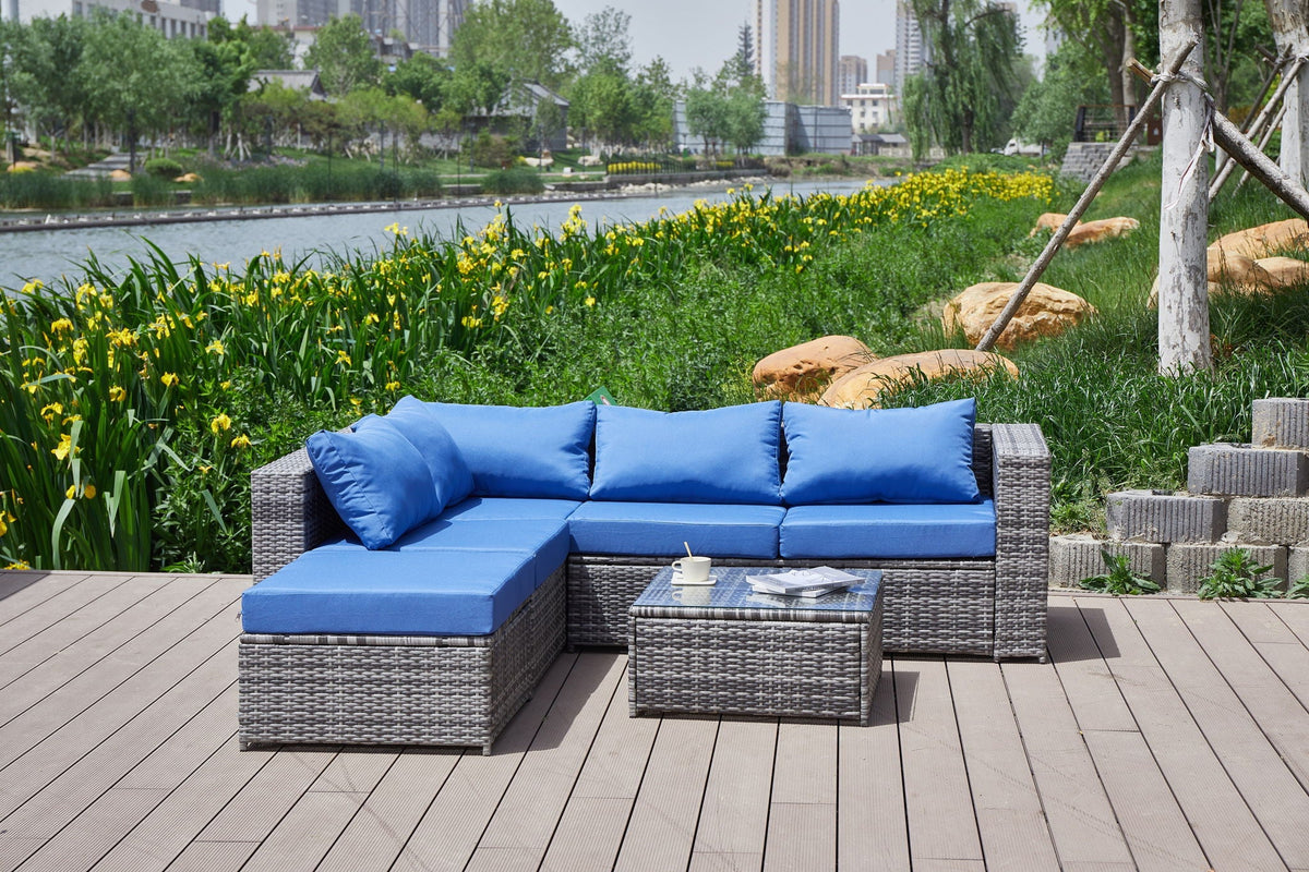 Dark Gray Patio Sofa With Cushions and Table - All-Weather Wicker