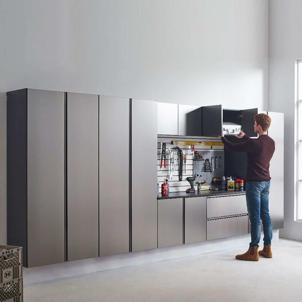 Dark Gray Wall Mounted Garage Cabinet with Extra Deep Storage - Nova Series
