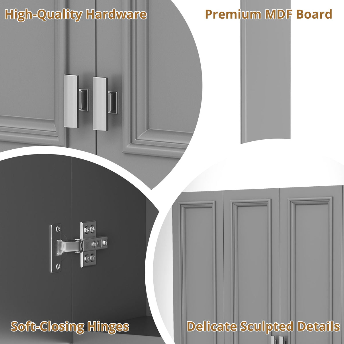 Wall Mounted Bathroom Cabinet With 5 Adjustable Shelves and Soft-Closing Hinges - Gray or Black