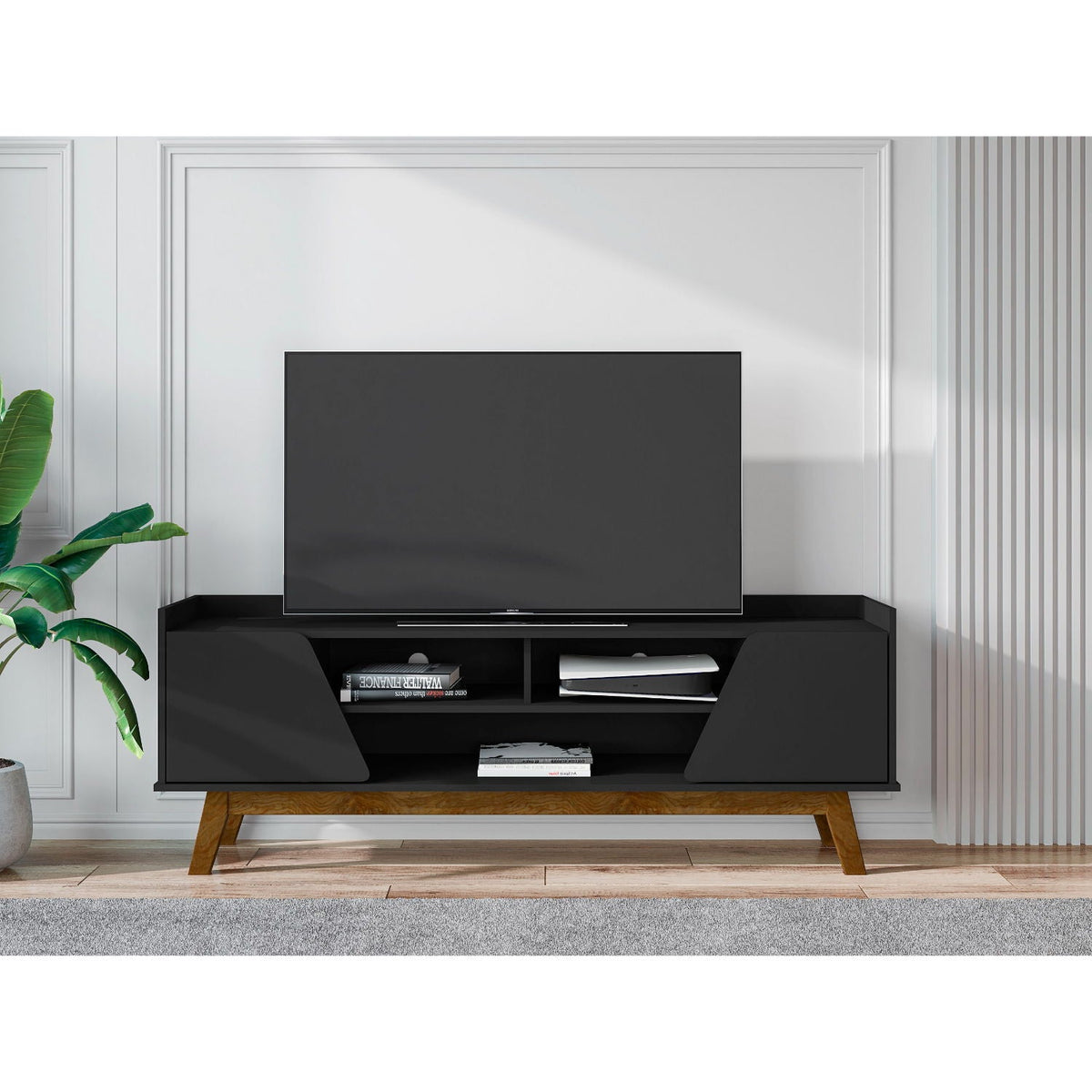 TV Stand with 5 Shelves and Soft Close Doors - Multiple Colors