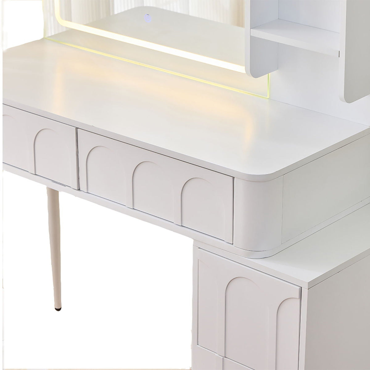 Modern Makeup Vanity Desk with LED Lights and 4 Drawers - White