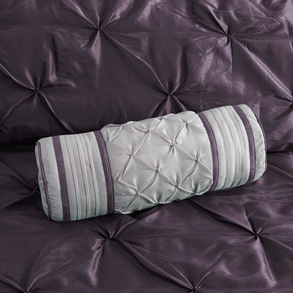 7 Piece Tufted Comforter Set with Elegant Detailing - Deep Plum