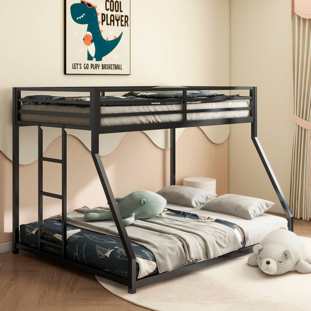 Metal Bunk Bed with Guardrails – Black