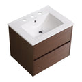 Bathroom Vanity with Wall Hang Storage and Porcelain Basin - Brown / White