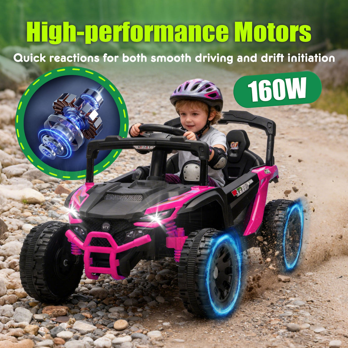 24V Kids Ride-On UTV with Remote Control and Bluetooth Music - Multiple Colors