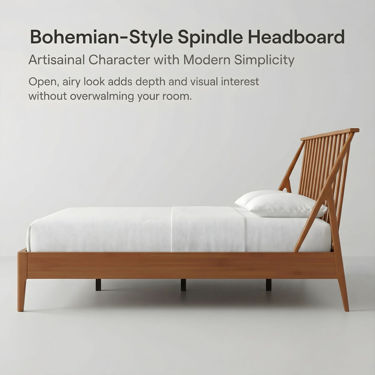 Bohemian Platform Bed with Tall Headboard - Dark Brown or Black