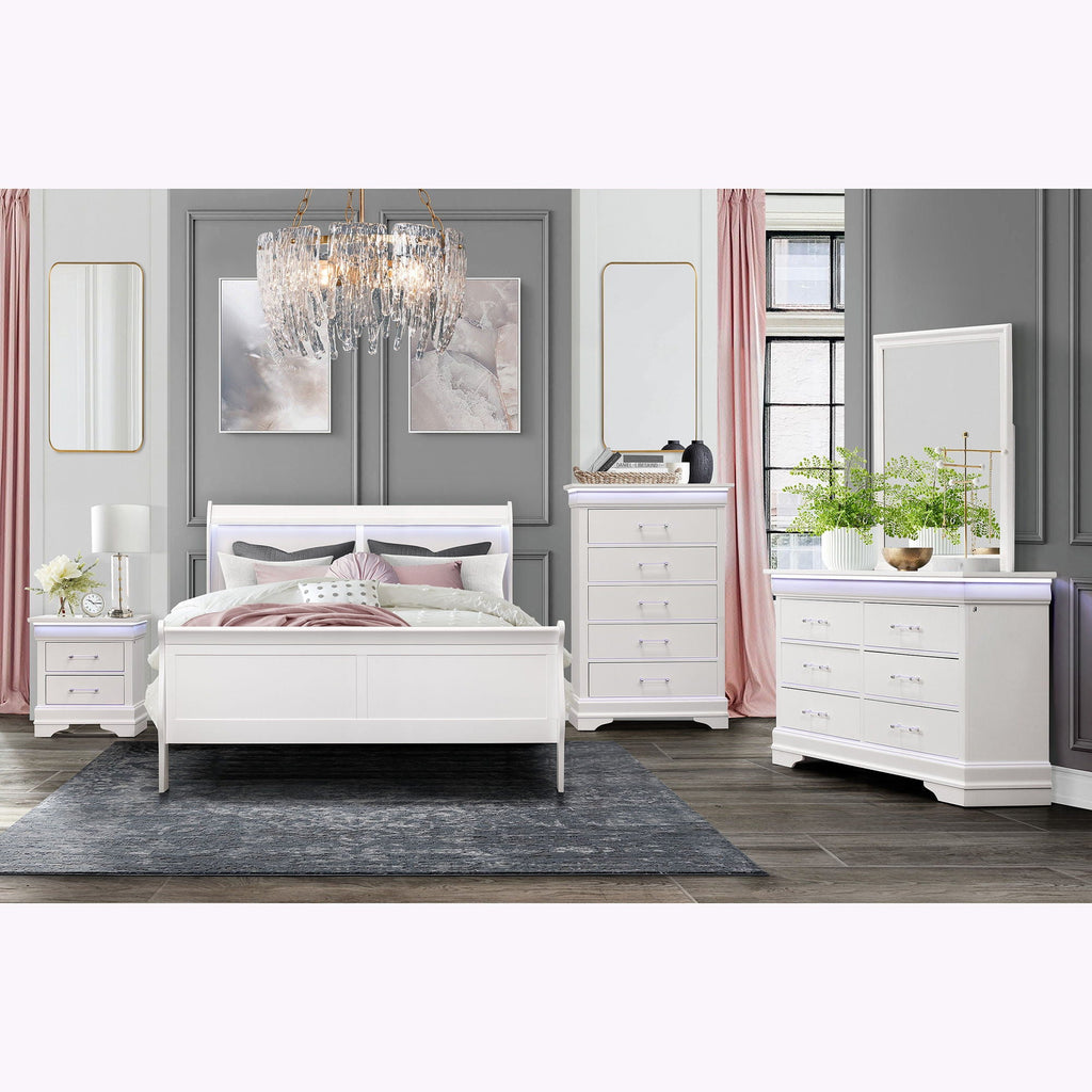 Charlston Sleigh Bed with LED Lighting - Blue or White