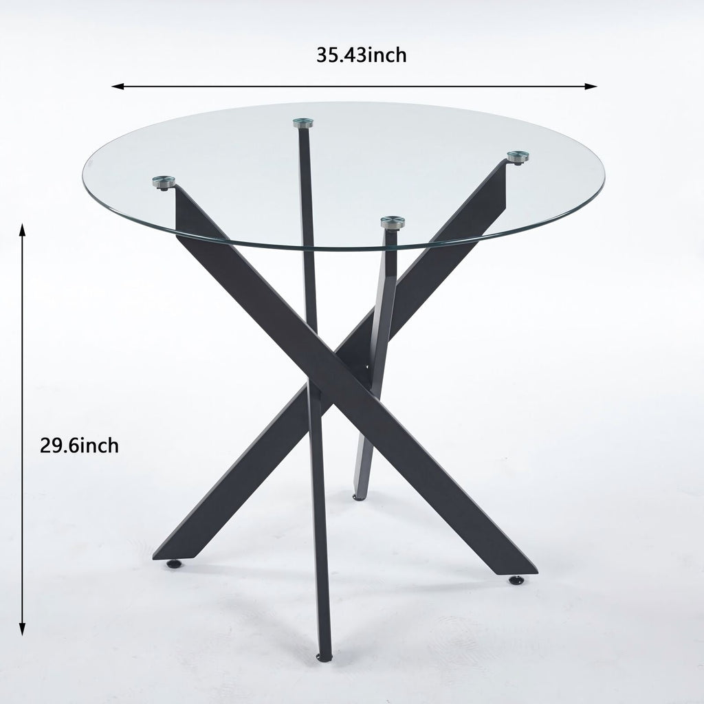 Dining Table With Cross Metal Leg And Tempered Glass
