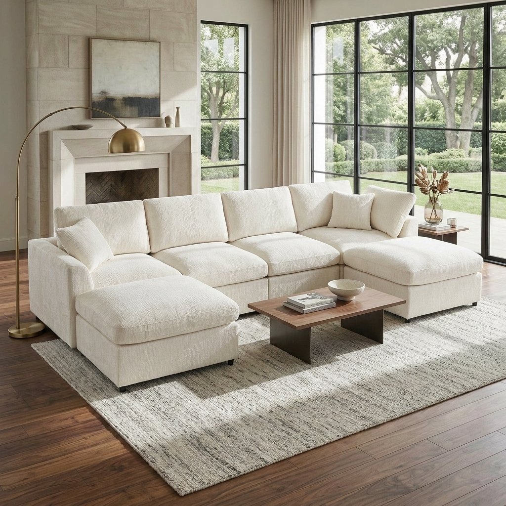 130.3" Chenille Modular Sectional Sofa with Removable Cushions - 6-Seater