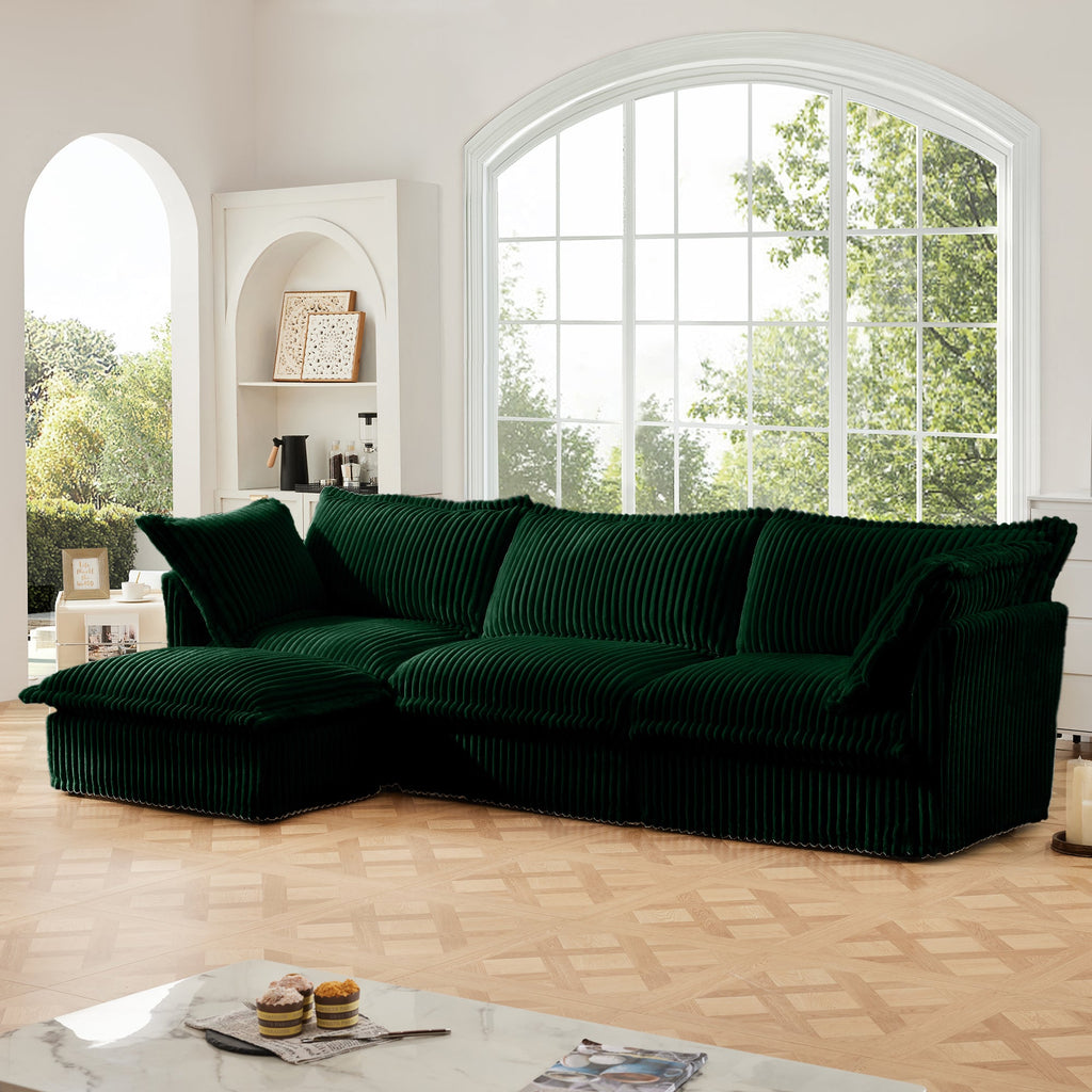 L-Shaped Slipcovered Sectional Sofa Couch with Washable Covers - Green or Cream