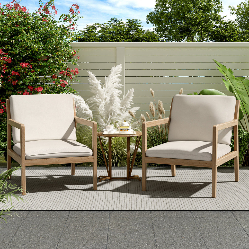 Outdoor Acacia Wood Armchair Set of 2 with Cushions - Light Teak