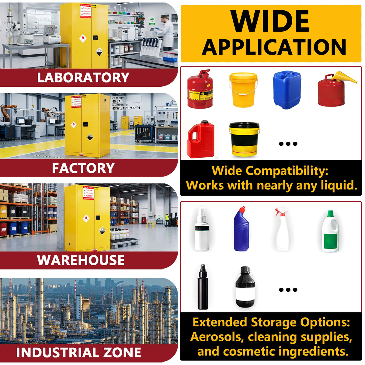 45 Gal Flammable Safety Cabinet with Double-Walled Steel - Yellow