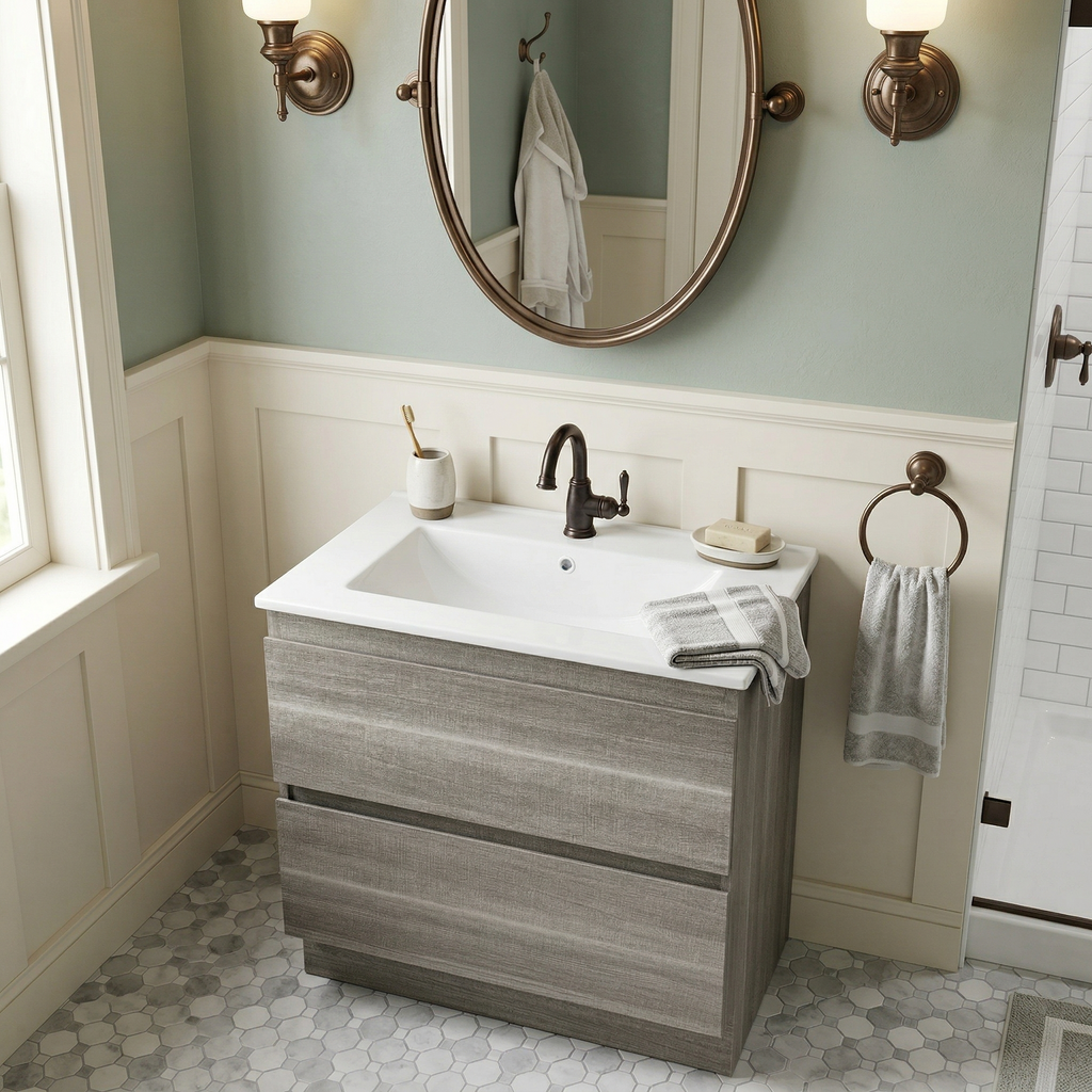 24" Ceramic Drop-In Bathroom Vessel Sink with Single Faucet Hole - White