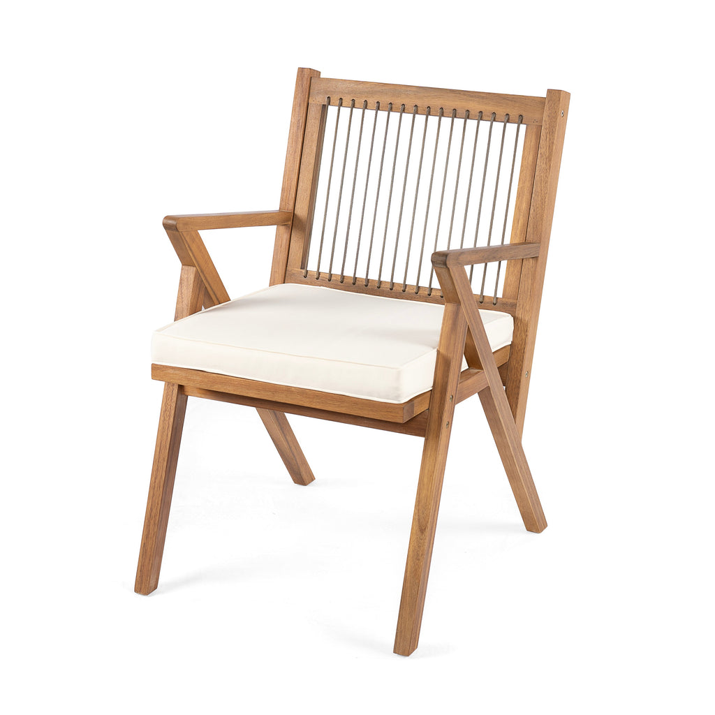 Acacia Wood Patio Dining Chair Set with Water-Repellent Cushions - Grey Rope