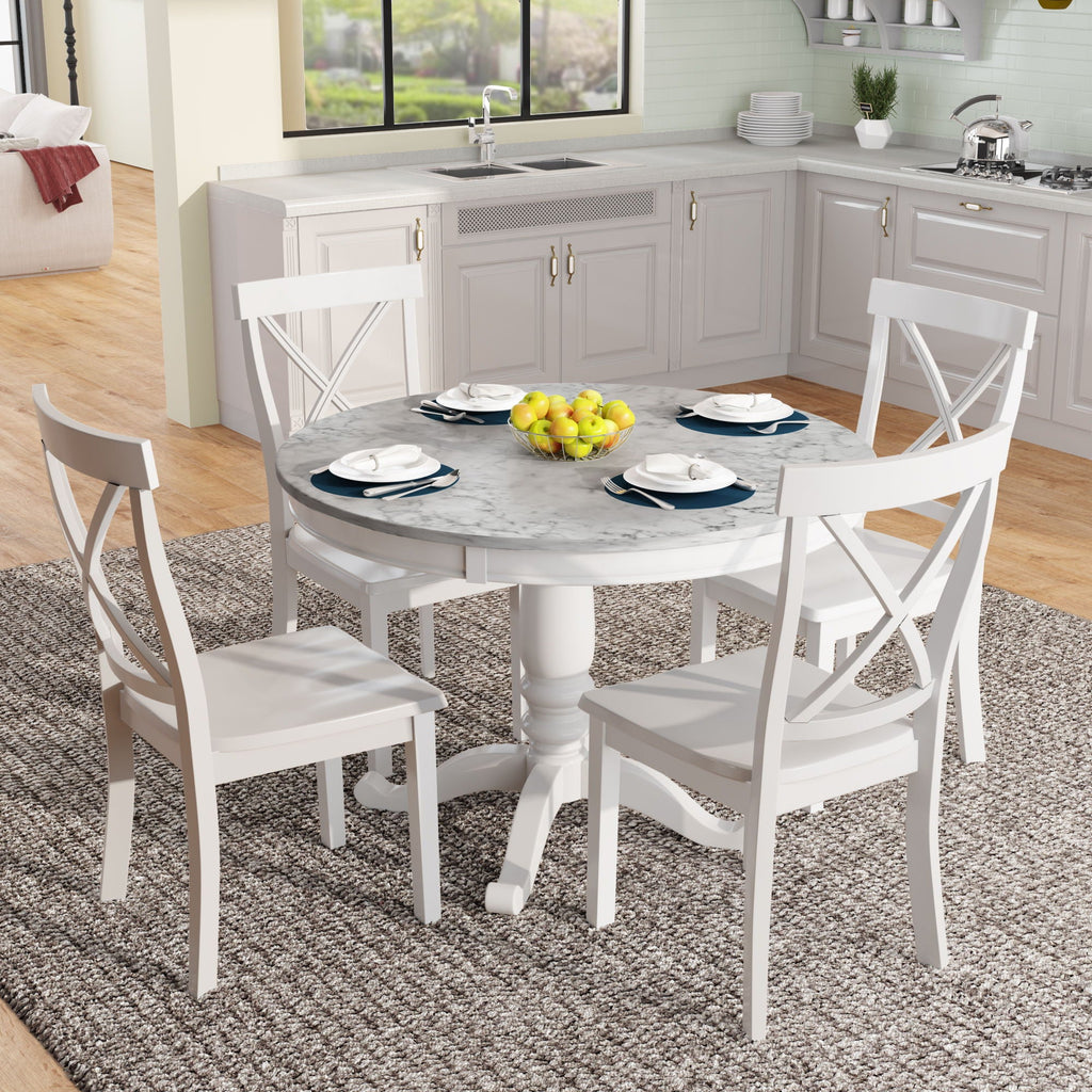 Solid Wood 5 Piece Dining Room Set with Table and 4 Chairs - White or Dark Gray