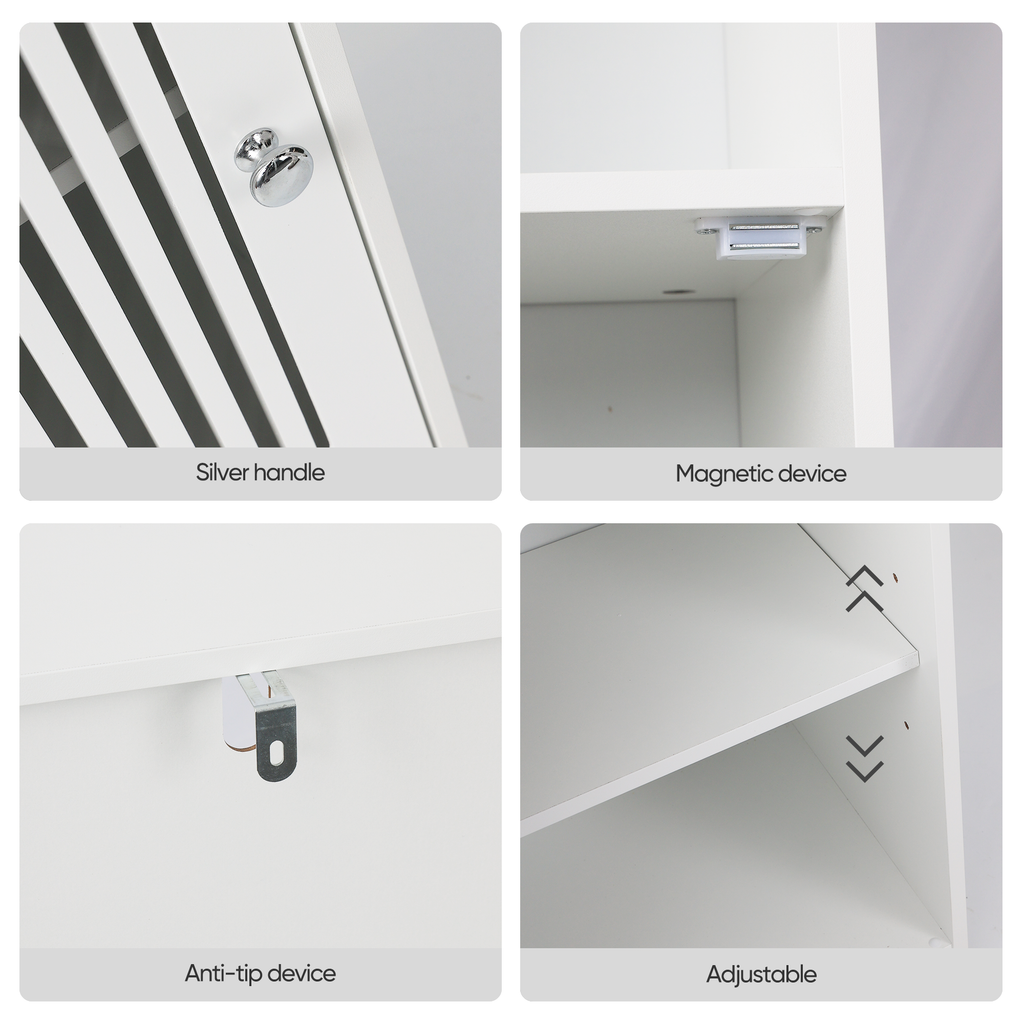 Bathroom Low Cabinet with Louvered Door - Particle Board & MDF, White