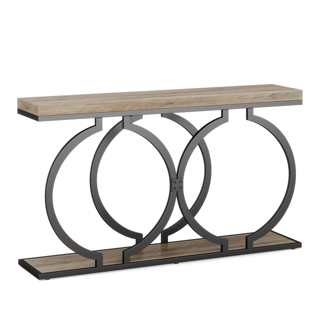 Narrow Long Console Table with Geometric Frame - Gray