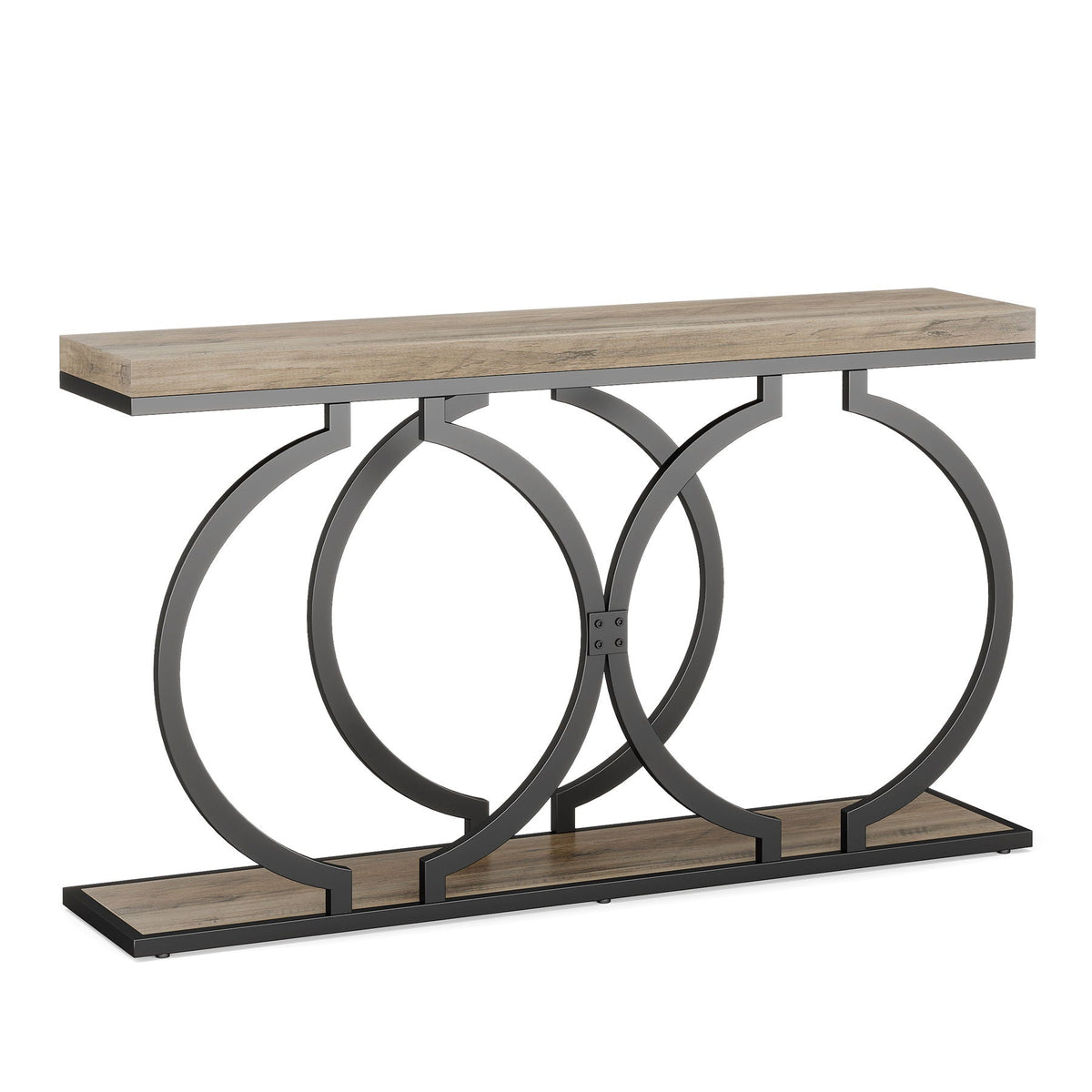 Narrow Long Console Table with Geometric Frame - Gray