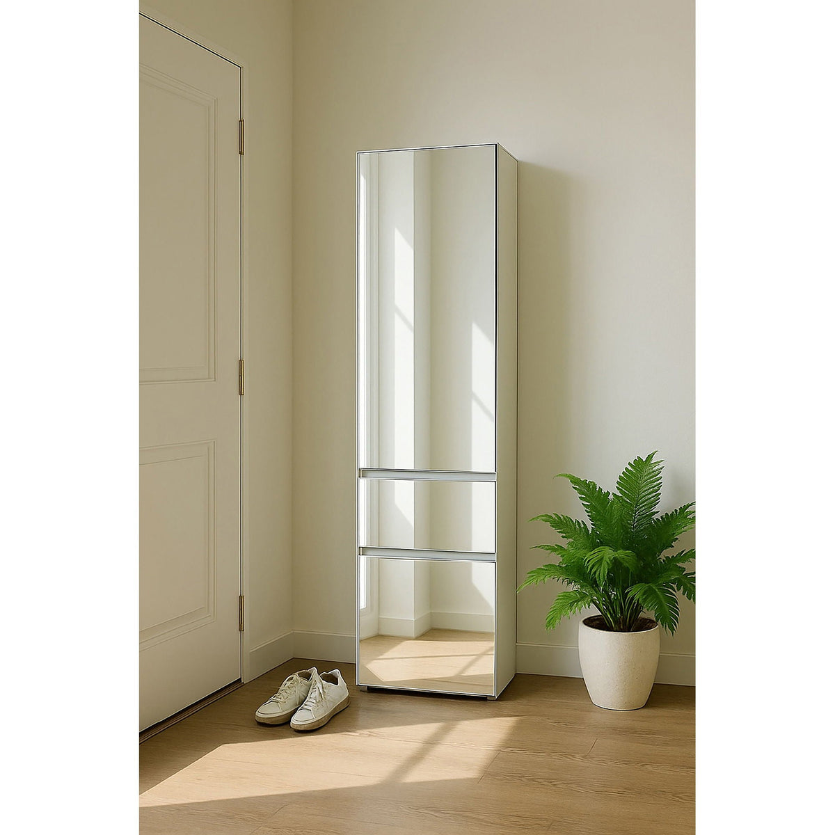 Slim Modular Closet Cabinet with Mirror - White
